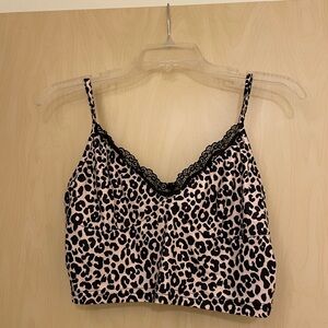 Leopard Print Lace Trim Cami Top